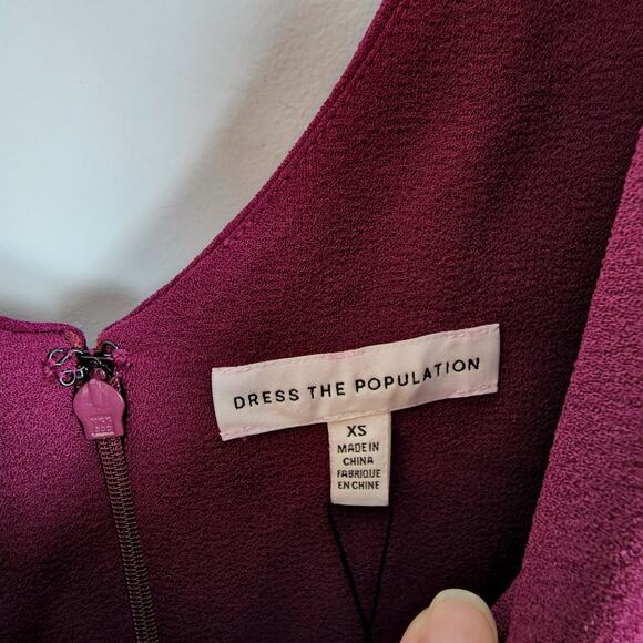 Dress The Population Fit & Flare Cocktail Dress Size XS Magenta Pleated Chiffon - Picture 9 of 12